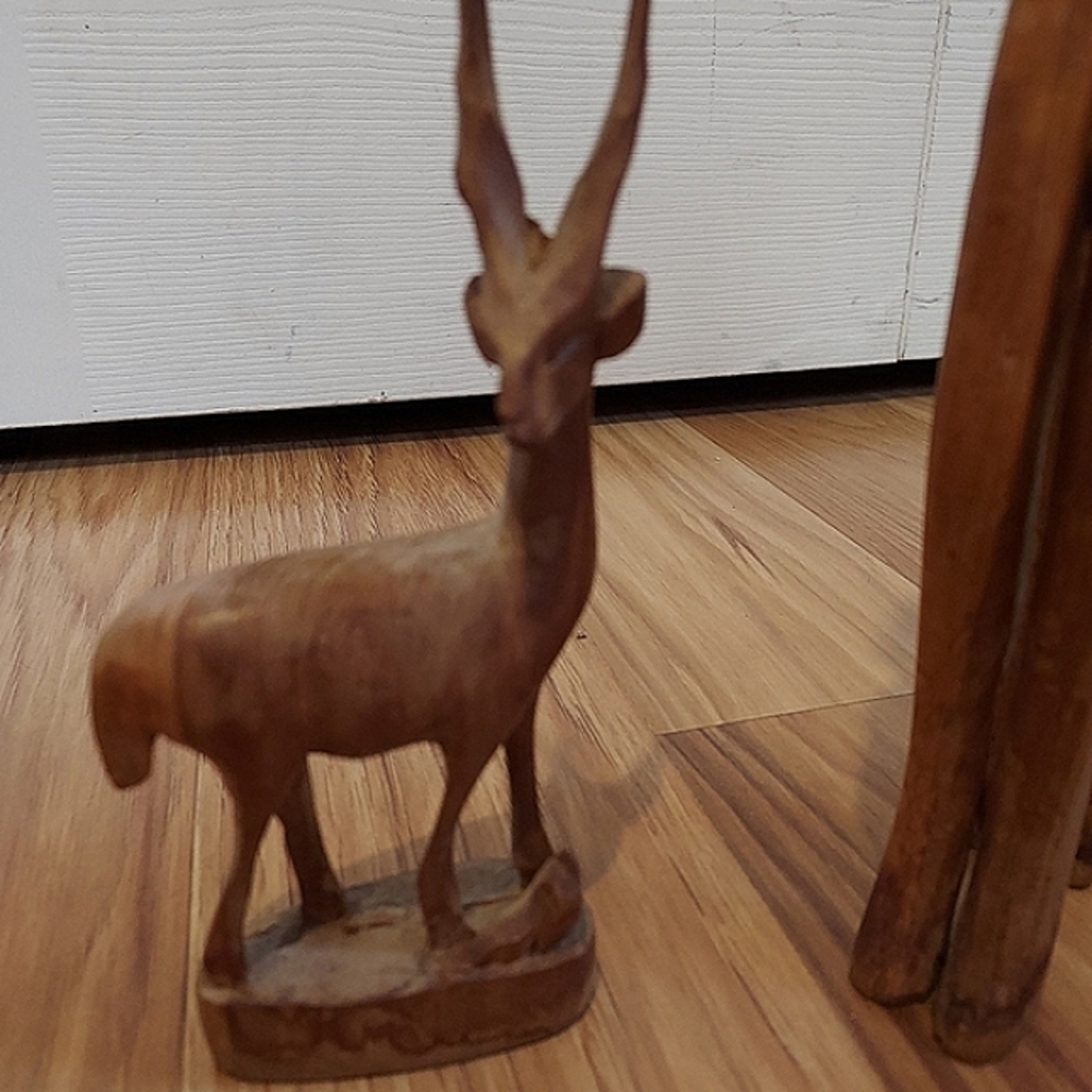 Vintage Hand Carved Wooden Gazelle And Giraffe Figurines African Animal Set Of 3 - Picture 2 of 13